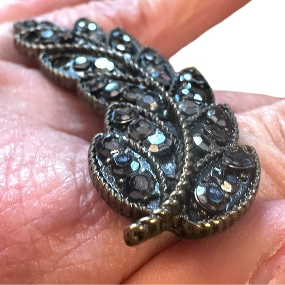 Bronze Rhinestone Leaf Two Finger Edgy Ring size 6 - Picture 7 of 16